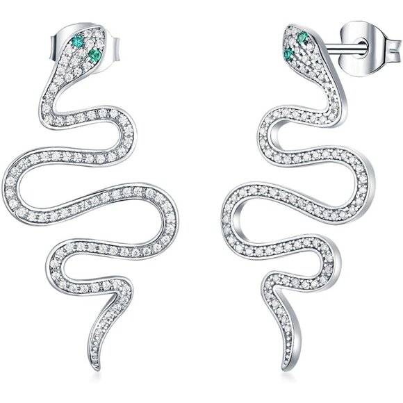 925 Sterling Silver Snake Dangle Earrings with Cubic Zirconia for Women - Picture 9 of 9